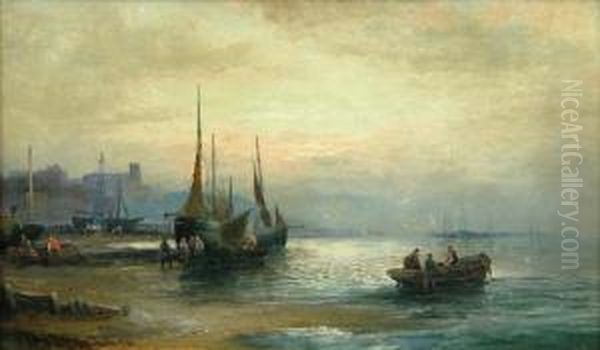 Low Tide On The Sussex Coast Oil Painting by Charles Thorneley