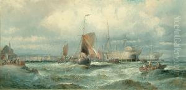 A Fresh Breeze, Old Hulks, On The **** Oil Painting by Charles Thorneley