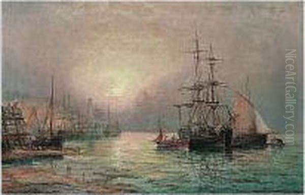 Sunrise, Low Tide, Scarborough Oil Painting by Charles Thorneley