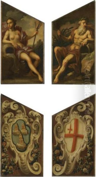 Door Panels Depicting Neptune 
And Amphitrite, With The Arms Of Theworshipful Company Of Drapers And 
The City Of London Painted On Thereverse Oil Painting by Sir James Thornhill