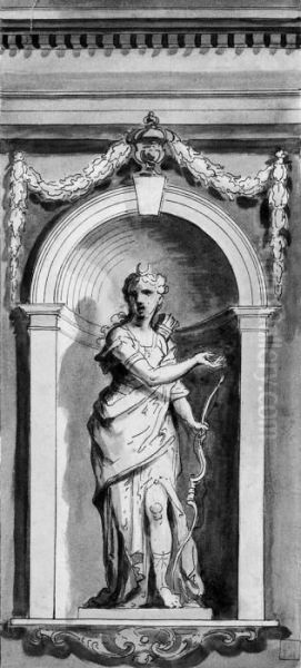 Study For A Statue Of Diana, In A Niche Oil Painting by Sir James Thornhill