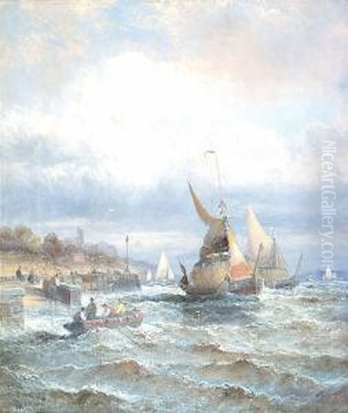 Hay Barges In A Stiff Breeze Oil Painting by Hubert Thornley