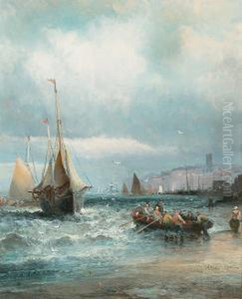 Off The Sussex Coast Oil Painting by Hubert Thornley