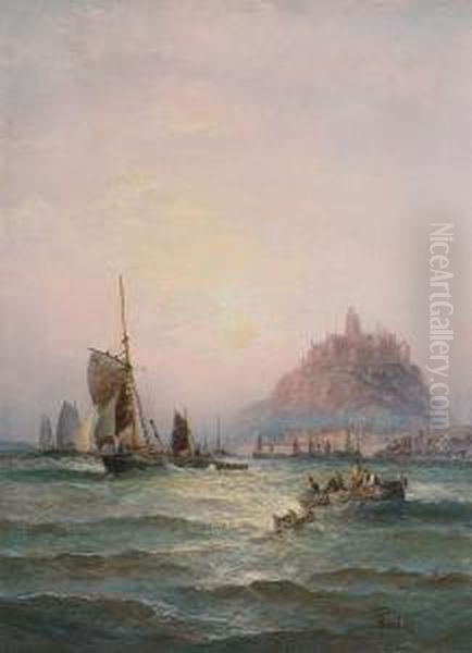 Mounts Bay And St. Michael's Mount Oil Painting by Hubert Thornley