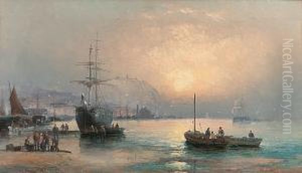 Sunrise - Low Tide Scarborough Oil Painting by Hubert Thornley