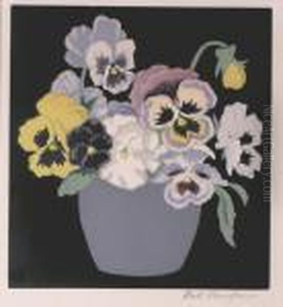 Pansies In A Grey Vase Oil Painting by John Hall Thorpe