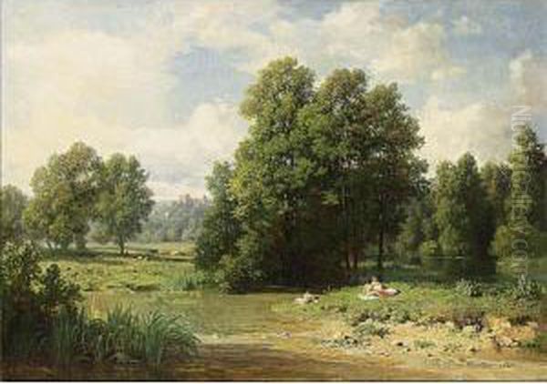 Idyllic Landscape Oil Painting by Pierre Thuillier