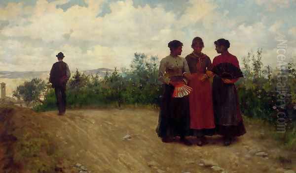 Gossips In The Roman Campagna Oil Painting by Arturo Faldi