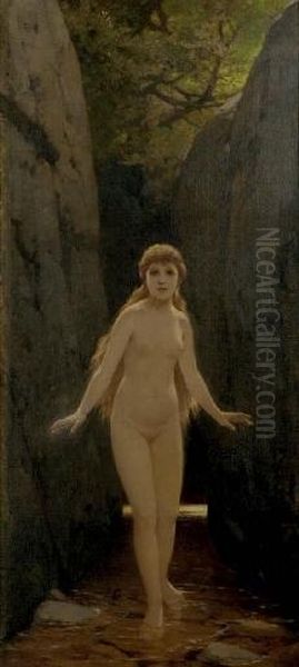 Nude Nymph In A Forest Oil Painting by Friedrich Paul Thumann