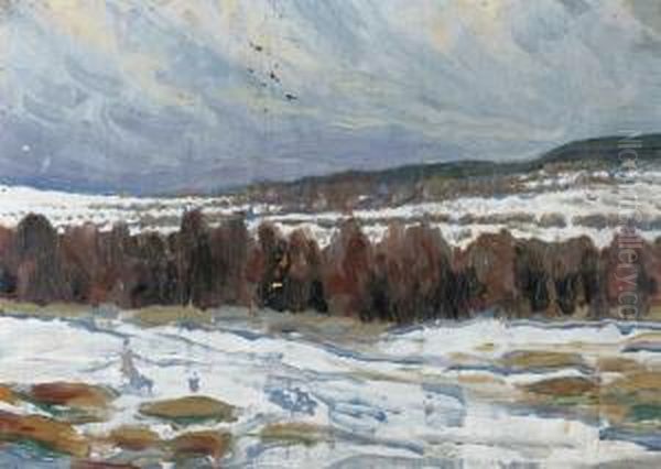 Vinterlandskap Oil Painting by Olof Thunman