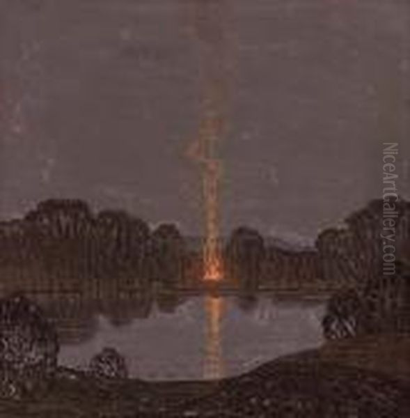 Skymning AÂ¶ver SjaÂ¶n (dusk Over The Lake) Oil Painting by Olof Thunman