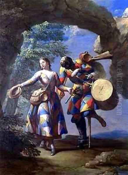 A Harlequin Returning from War Oil Painting by Giovanni Domenico Ferretti