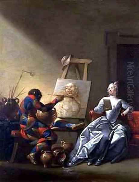 The Harlequin Painter Oil Painting by Giovanni Domenico Ferretti