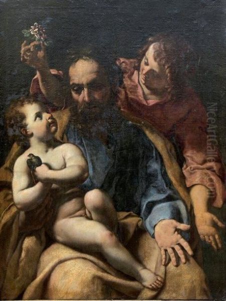 Saint Joseph, L'enfant Jesus Et Un Ange Oil Painting by Alessandro Tiarini