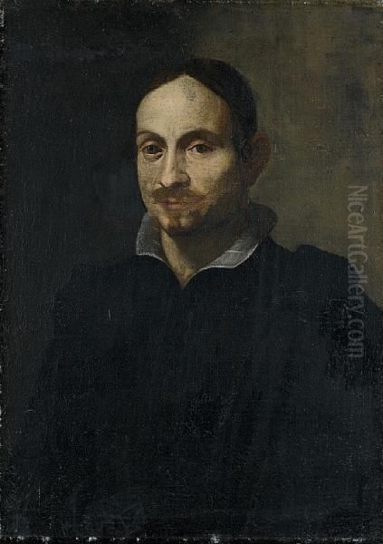 Portrait Of A Man, Bust-length, Wearing A Black Costume And White Linen Collar Oil Painting by Alessandro Tiarini