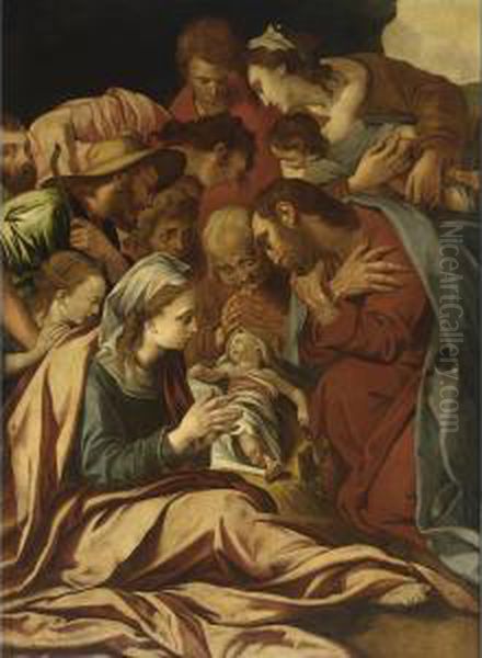 The Adoration Of The Shepherds Oil Painting by Domenico Pellegrini Tibaldi