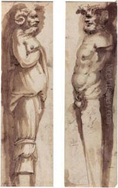 Two Drawings Of Herms Oil Painting by Domenico Pellegrini Tibaldi