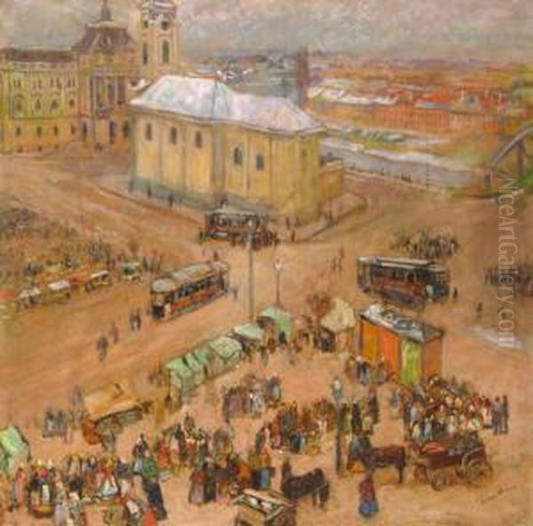 Varosreszlet Oil Painting by Erno Tibor