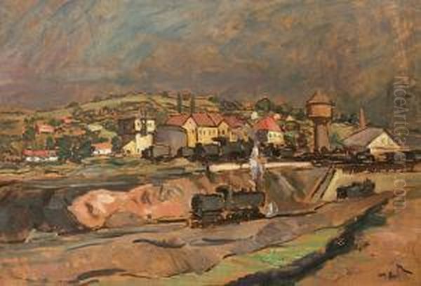 Varos Latkepe Gozossel Oil Painting by Erno Tibor