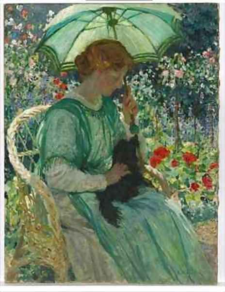 The Green Parasol Oil Painting by Emanuel Phillips Fox