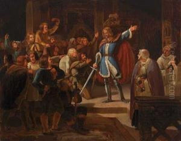 Gustaf Wasa Taler Til Dalfolket I Mora Kirke Oil Painting by Adolphe Tidemand