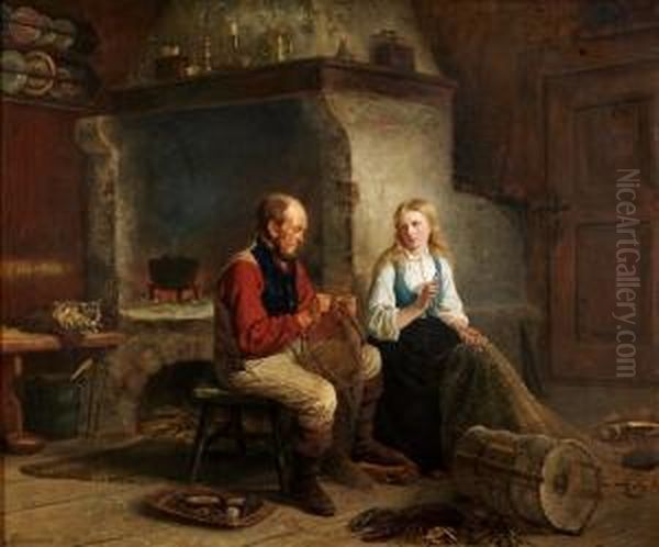 Fiskeren Og Hans Datter 1864 Oil Painting by Adolphe Tidemand