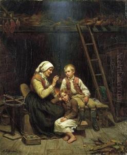 Bestemors Fortelling Oil Painting by Adolphe Tidemand