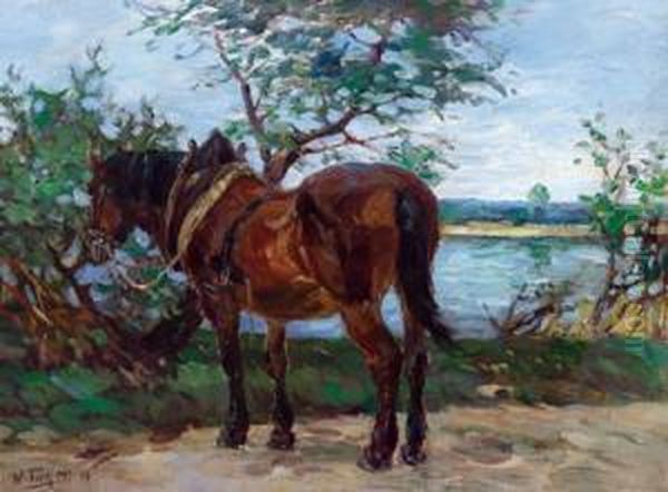 Pferd Am Flusufer Oil Painting by Willy Tiedjen