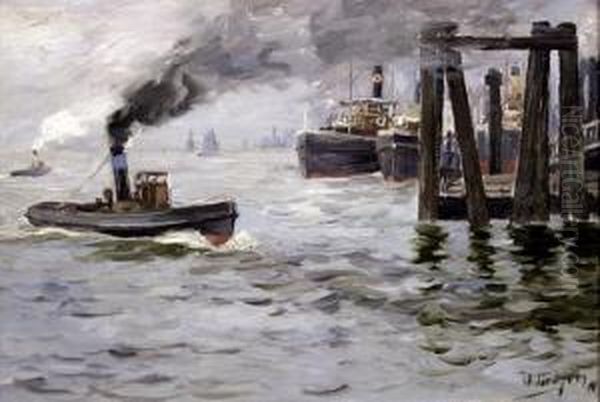 Hamburger Hafen Oil Painting by Willy Tiedjen