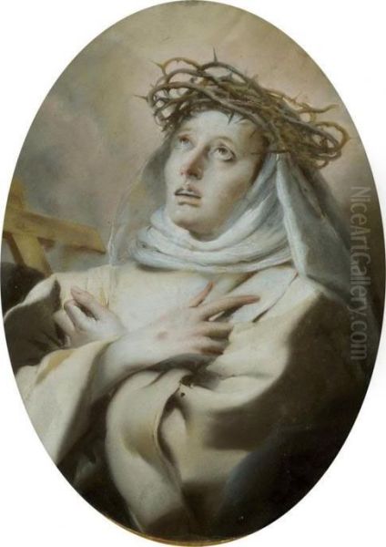 Saint Catherine Of Siena With A Crown Of Thorns Oil Painting by Lorenzo Baldissera Tiepolo