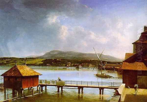 The Old Port of Geneva 1785 Oil Painting by Francois Ferriere