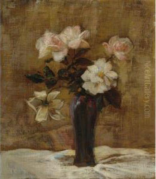 Still Life With Flowers Oil Painting by Louis Comfort Tiffany