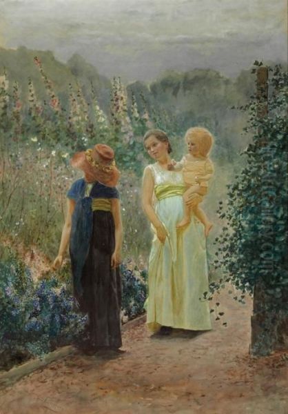 Family In The Garden Oil Painting by Louis Comfort Tiffany