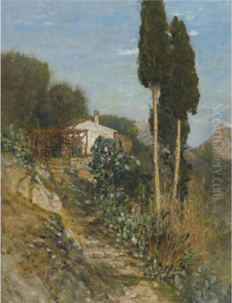 Italian Landscape Oil Painting by Louis Comfort Tiffany