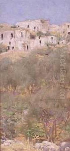 Hillside Village Oil Painting by Louis Comfort Tiffany