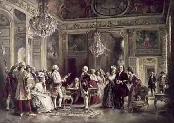 John Paul Jones and Benjamin Franklin at the Court of Louis XVI Oil Painting by Jean-Leon Gerome Ferris