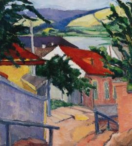 Street In Trencseny Oil Painting by Lajos Tihanyi