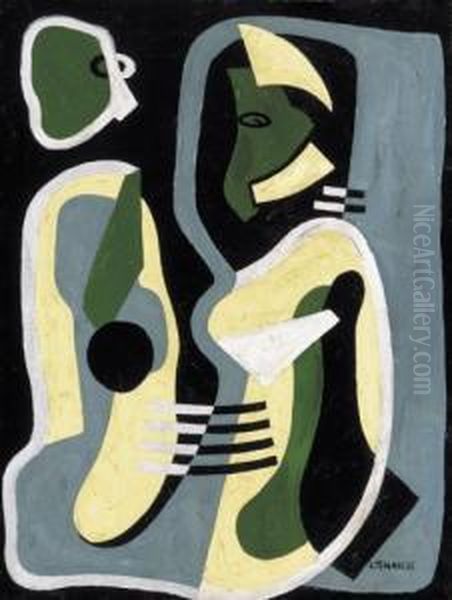 Composition (couple Talking) Oil Painting by Lajos Tihanyi