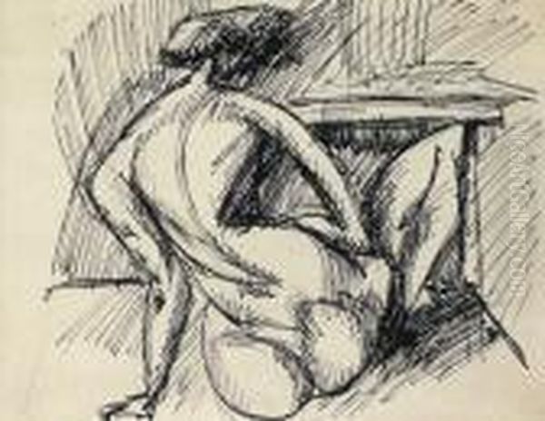 Back Nude, About 1912 Oil Painting by Lajos Tihanyi