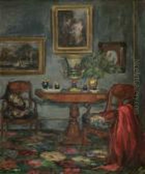 Biedermeier-interieur Oil Painting by Vitali Gavrilovitch Tikhov