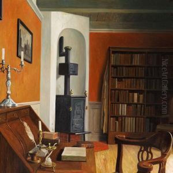 The Author Ludvig Holberg's Library At Terslosegard Oil Painting by Christian Tilemann-Petersen