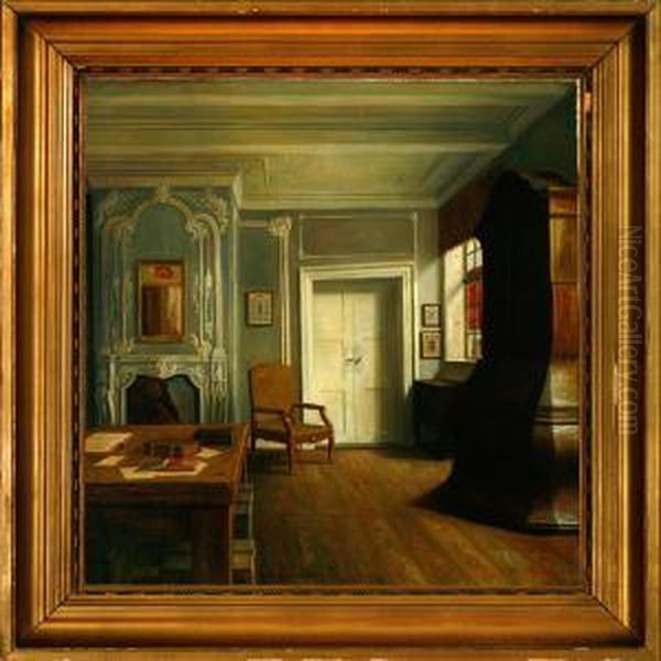 Aninterior From A Blue Drawing Room Oil Painting by Christian Tilemann-Petersen