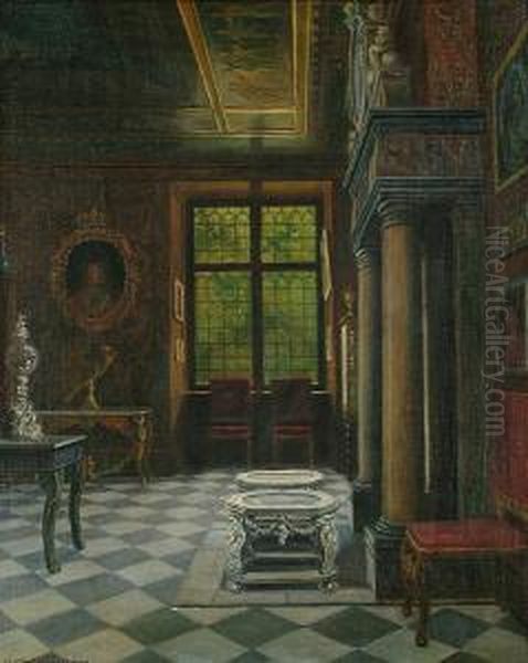 An Interior, Believed To Be The Writing Room At The Royal Palace Rosenberg, Copenhagen Oil Painting by Christian Tilemann-Petersen