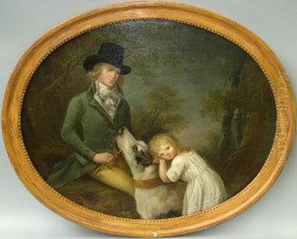 Quarter-length With A Dog In A Landscape Oil Painting by Peter Tillemans