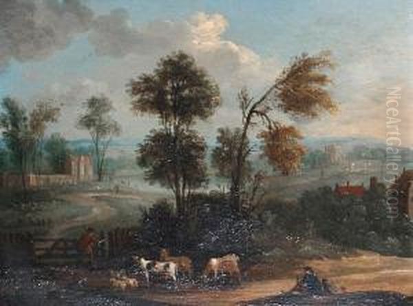 Cowherds At A Gate Oil Painting by Peter Tillemans