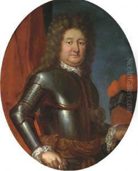 Portrait Of A Military Commander, Half-length, In Armor Oil Painting by Peter Tillemans