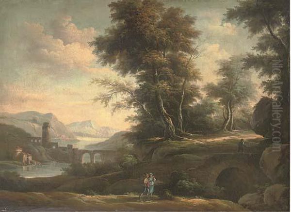 A Wooded River Landscape With An Amorous Couple On A Track Oil Painting by Peter Tillemans