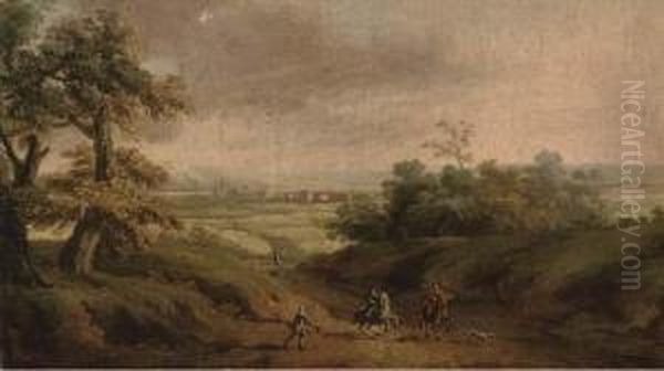 An Extensive Landscape With Horsemen And A Beggar In Theforeground Oil Painting by Peter Tillemans