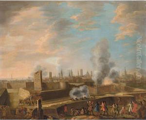 A Capriccio View Of The Siege Of A City Oil Painting by Peter Tillemans