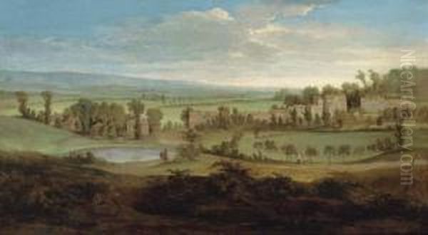 Figures In An Extensive Landscape With A Country House In Thedistance Oil Painting by Peter Tillemans